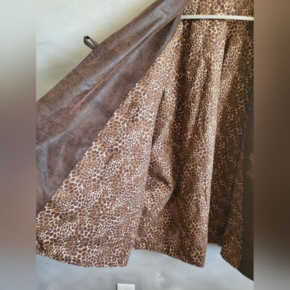 OVERSIZED single button leather and fabric cheetah liner mud cloth jacket OS - Picture 14 of 16